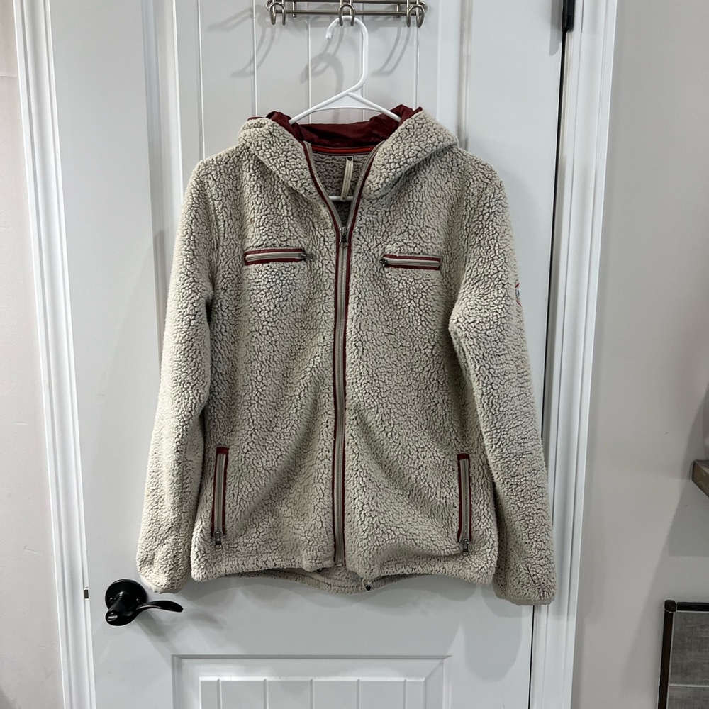 Kuhl Tan Teddy Bear Fleece Zip Up Jacket with Zip Pockets and Hood Size Medium